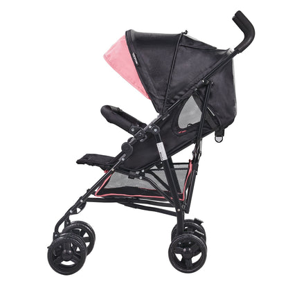 Lightweight Stroller, Compact Easy Fold MultiPosition Recline Canopy Backrest, Carbon Steel Frame, Large Storage Basket, Umbrella Toddler Baby Stroller for Travel and More, Black/Pink