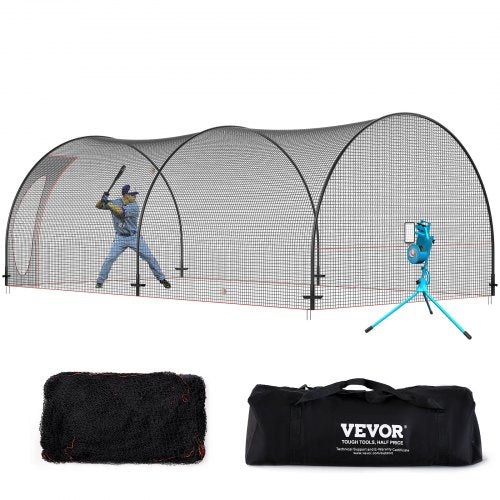 Baseball Batting Cage, Softball and Baseball Batting Cage Net and Frame, Practice Portable Cage Net with Carry Bag, Heavy Duty Enclosed Pitching Cage, for Backyard Batting Hitting Training, 22FT