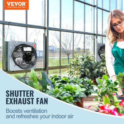 Shutter Exhaust Fan, 254 mm High-speed 1400RPM 753 CFM, Aluminum Wall Mount Attic Fan with AC-motor, Ventilation and Cooling for Greenhouses, Garages, Sheds, Shops