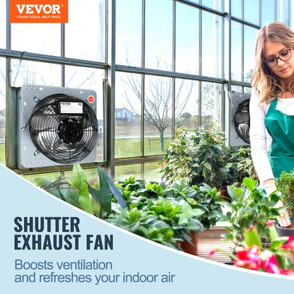 Shutter Exhaust Fan, 406 mm High-speed 1400RPM 2000 CFM, Aluminum Wall Mount Attic Fan with AC-motor, Ventilation and Cooling for Greenhouses, Garages, Sheds, Shops