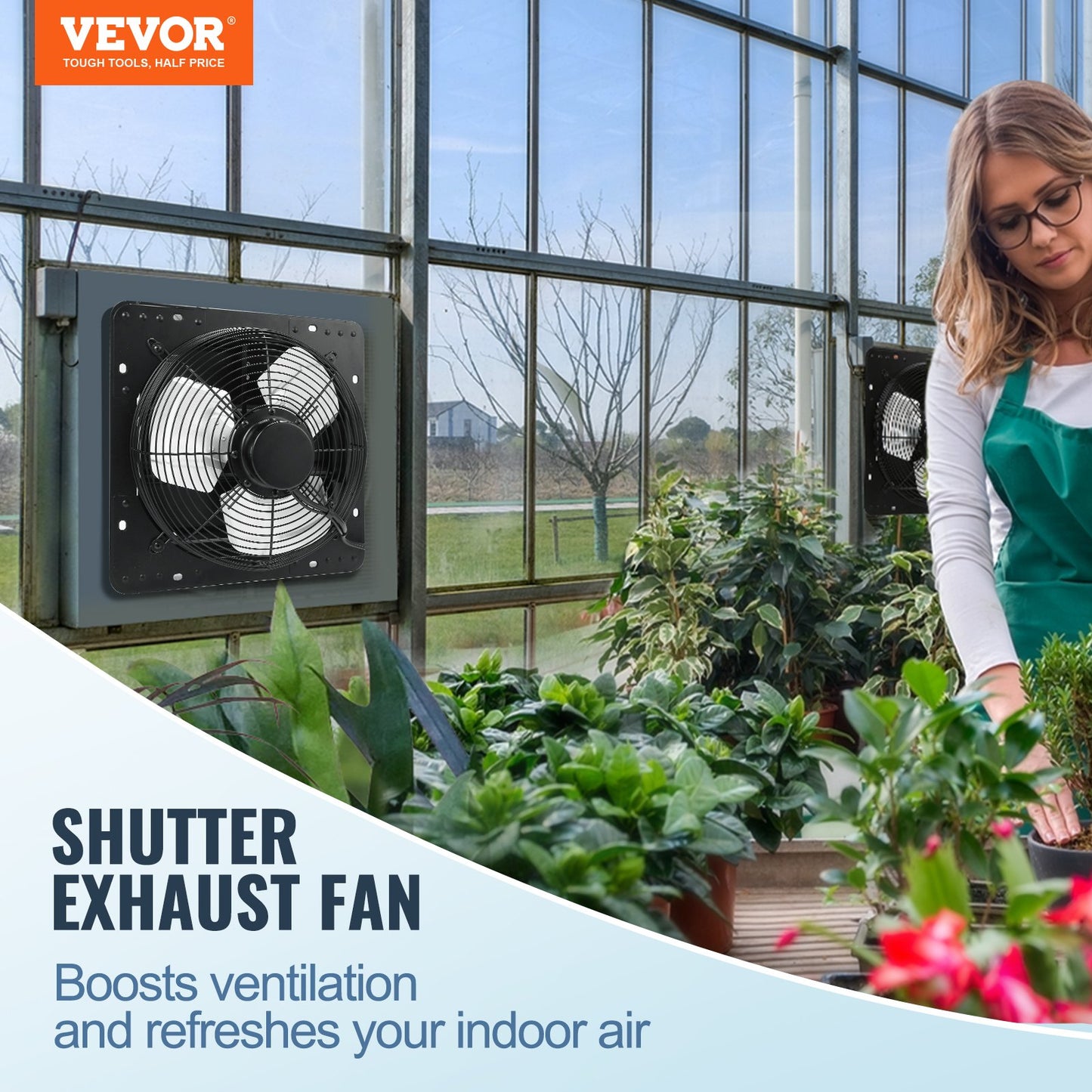 Shutter Exhaust Fan, 305 mm with Temperature Humidity Controller, EC-motor, 904 CFM, Variable Speed Adjustable Wall Mount Attic Fan, Ventilation and Cooling for Greenhouses, Garages, Sheds