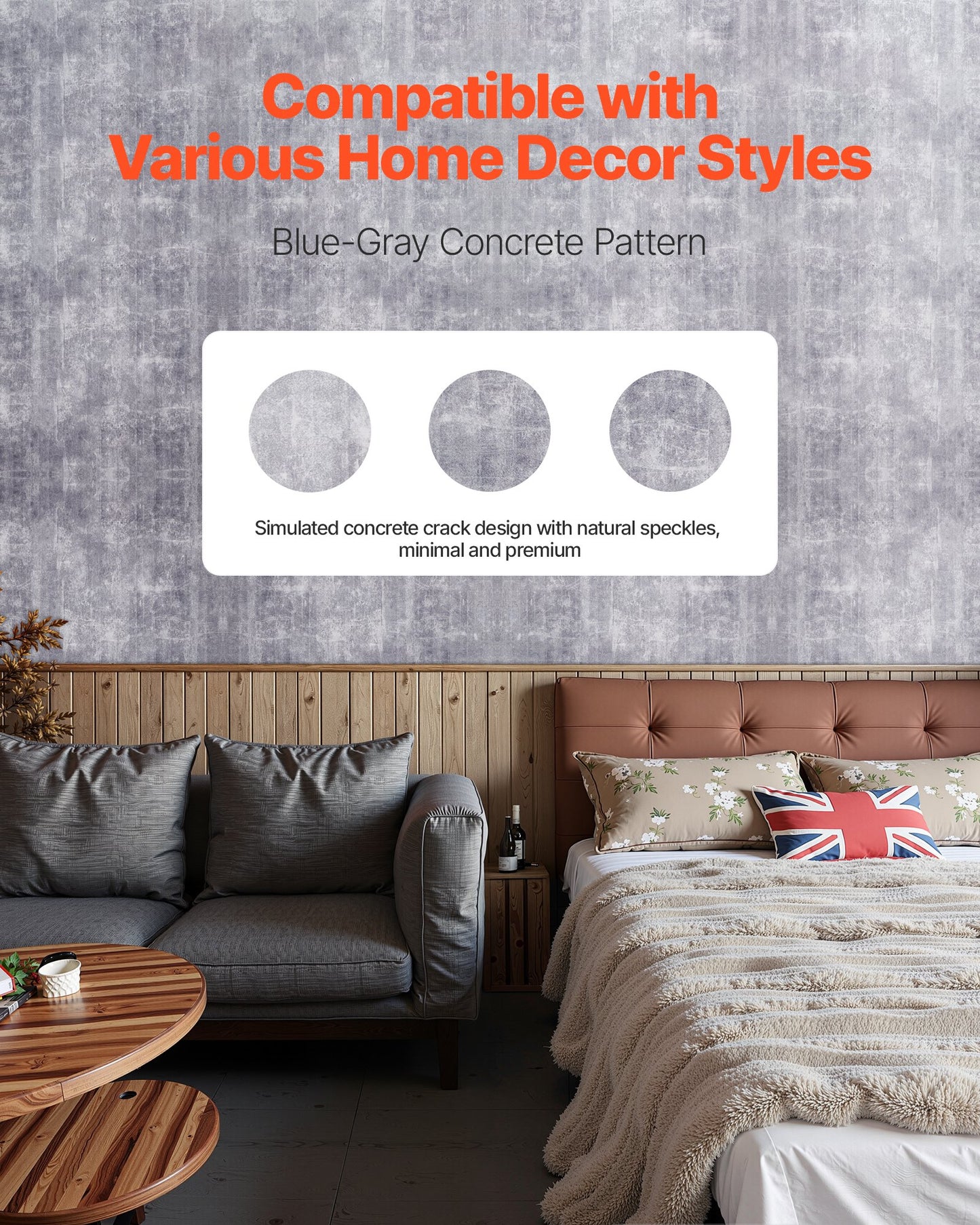 Peel and Stick Wallpaper, 40cm x 15m Contact Paper Waterpoof Self Adhesive, Easy to Clean Wall Decorative Vinyl Roll for Bedroom Kitchen Office Bathroom,Dark Gray Industrial Style