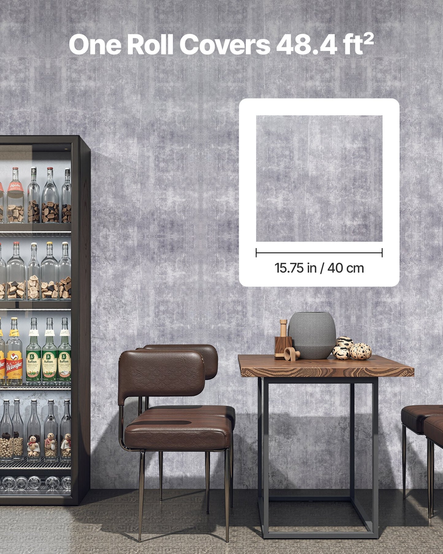 Peel and Stick Wallpaper, 40cm x 15m Contact Paper Waterpoof Self Adhesive, Easy to Clean Wall Decorative Vinyl Roll for Bedroom Kitchen Office Bathroom,Dark Gray Industrial Style