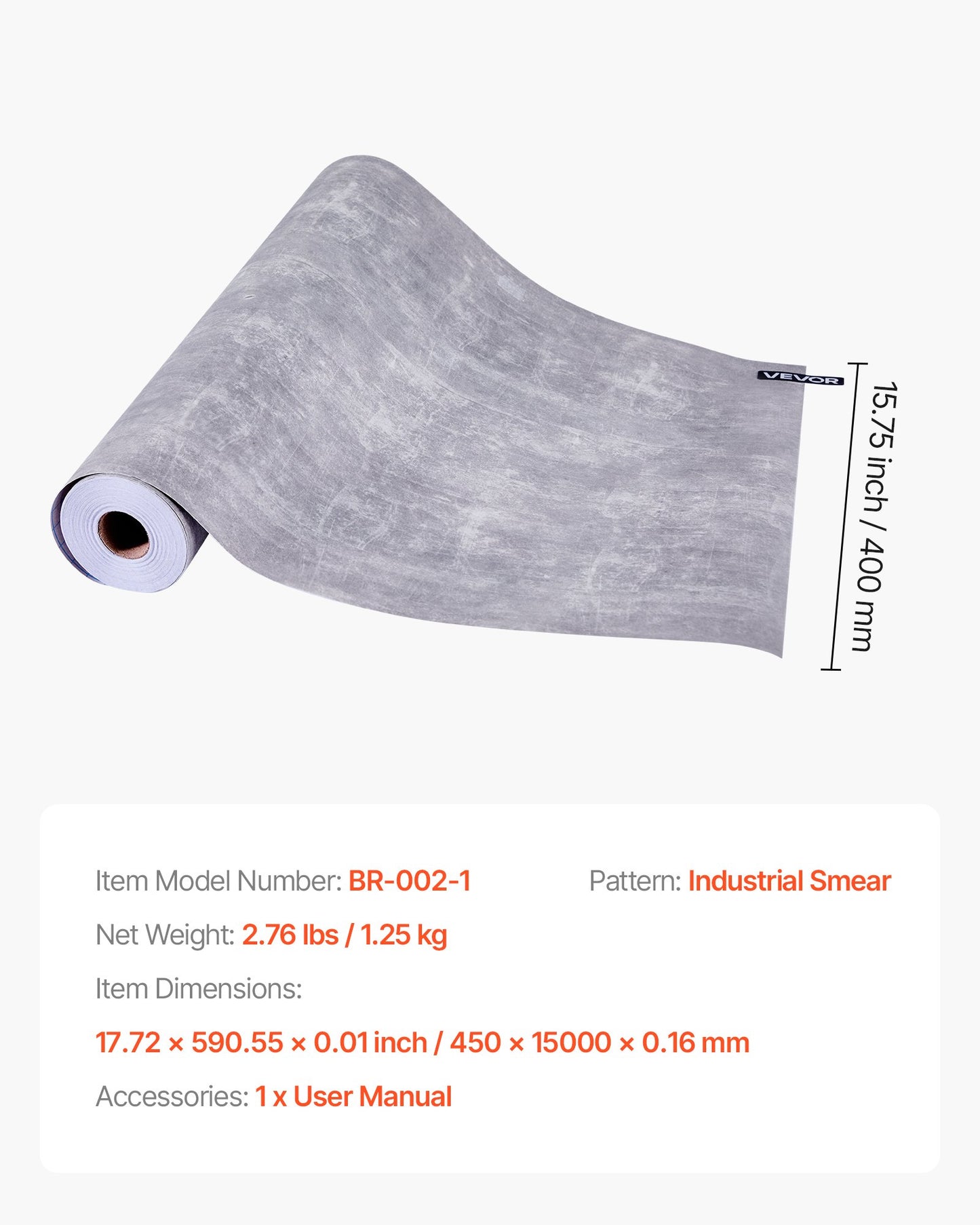 Peel and Stick Wallpaper, 40cm x 15m Contact Paper Waterpoof Self Adhesive, Easy to Clean Wall Decorative Vinyl Roll for Bedroom Kitchen Office Bathroom,Dark Gray Industrial Style