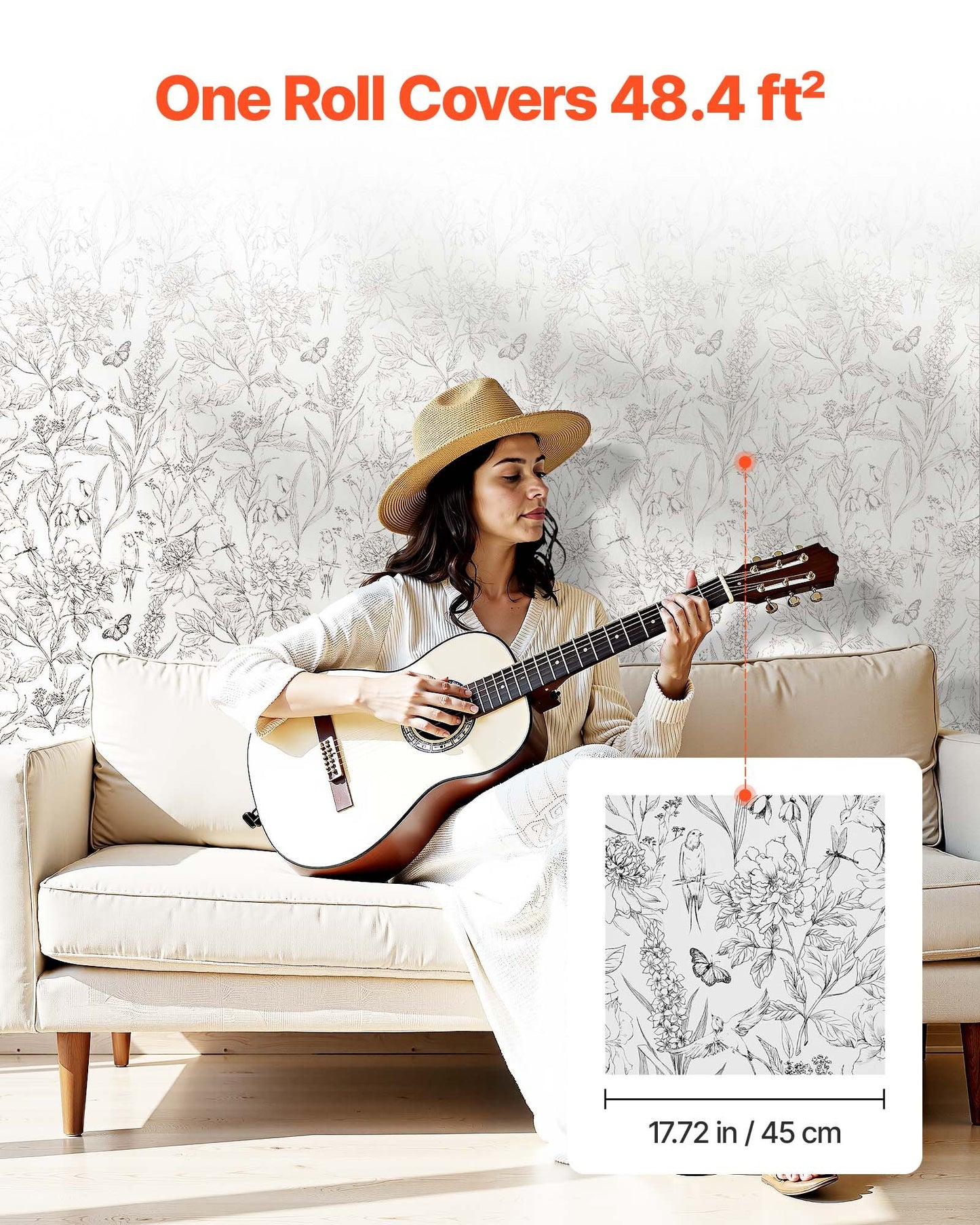 Peel and Stick Wallpaper, 45cm x 10m Contact Paper White Line Art Botanical Floral Waterpoof Self Adhesive, Easy to Clean Wall Decorative Vinyl Roll for Bedroom Kitchen Office Bathroom