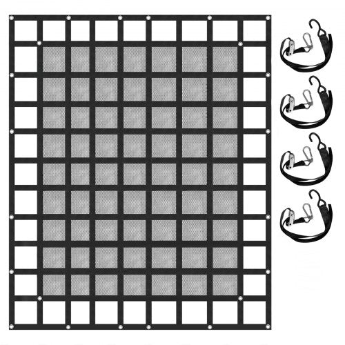 Ladungsnetz mit Maschengewebe, 2,44 m x 2,04 m großes Ladungsnetz für Pickup-Ladeflächen, robustes Ladungsnetz mit Klemmschnallen, S-Haken und Kreuzgurt, Ladungsnetz für Ladeflächen von Pickups, Anhängern, SUVs und Jeeps (2,44 m x 2,03 m)