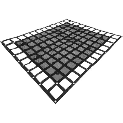 Ladungsnetz mit Maschengewebe, 2,44 m x 2,04 m großes Ladungsnetz für Pickup-Ladeflächen, robustes Ladungsnetz mit Klemmschnallen, S-Haken und Kreuzgurt, Ladungsnetz für Ladeflächen von Pickups, Anhängern, SUVs und Jeeps (2,44 m x 2,03 m)