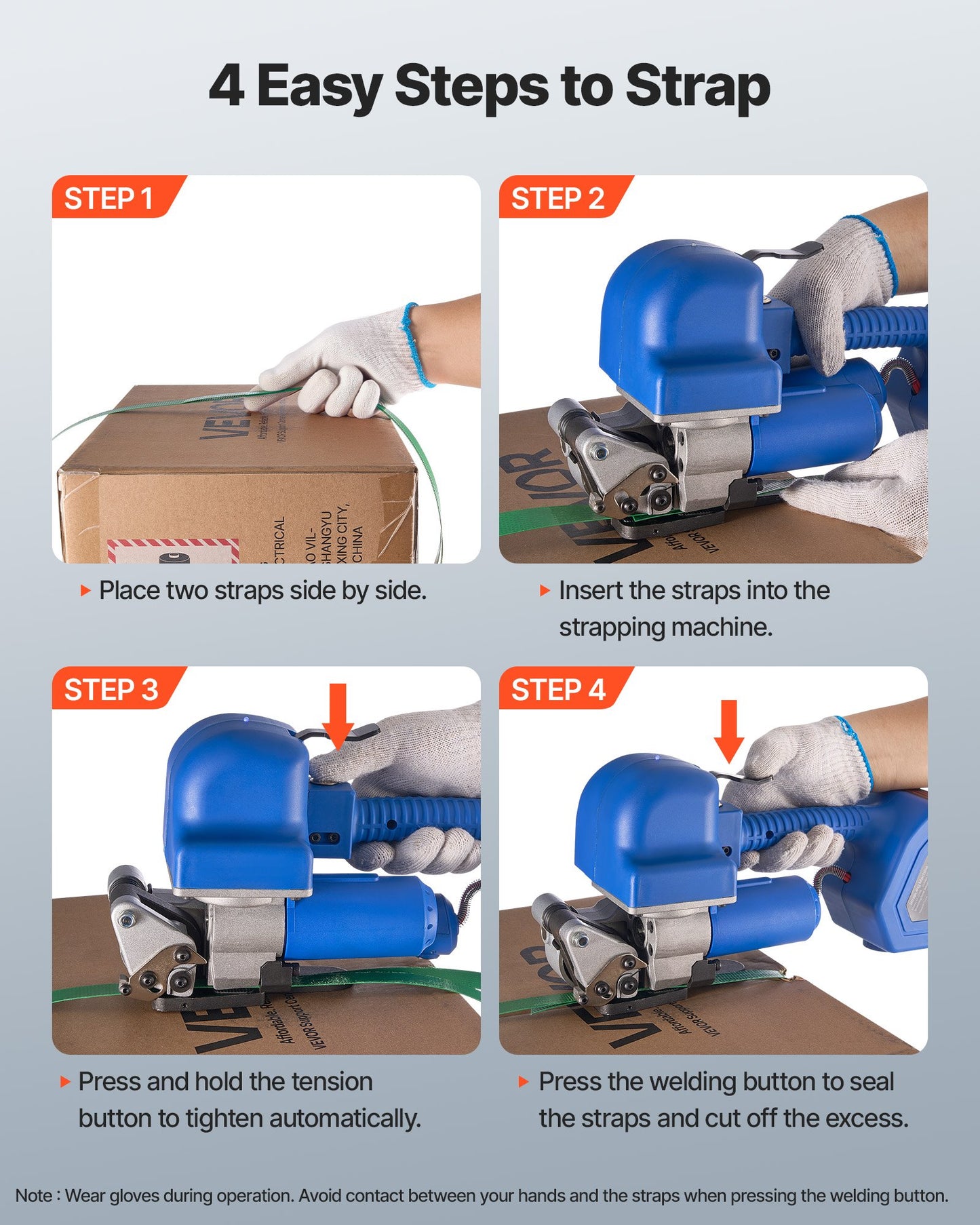 Electric Strapping Machine, 2 x 4000mAh Batteries, Automatic Strapping Tool with Digital Display for 10-19 mm Wide PET Straps, Banding Tensioner Machine for Packaging Box Pallet