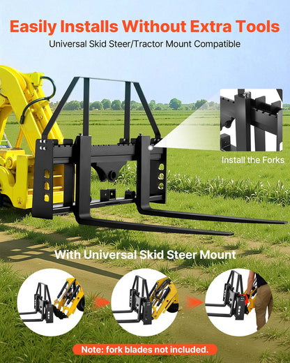 Skid Steer Pallet Fork Frame, 1814 kg Rated Capacity, 115 cm Pallet Fork Frame Attachments with 50.8 mm Hitch Receiver & Spear Sleeves, Fit for Quick Attach Tractor Loaders, Frame Only