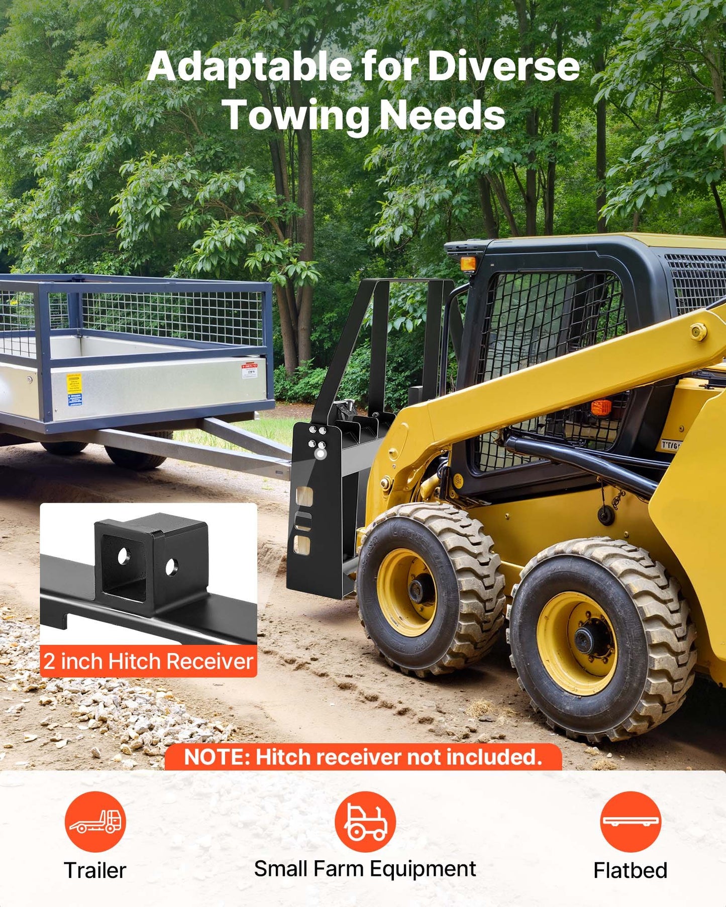 Skid Steer Pallet Fork Frame, 1814 kg Rated Capacity, 115 cm Pallet Fork Frame Attachments with 50.8 mm Hitch Receiver & Spear Sleeves, Fit for Quick Attach Tractor Loaders, Frame Only