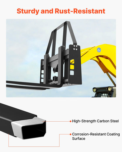 Skid Steer Pallet Fork Frame, 1814 kg Rated Capacity, 115 cm Pallet Fork Frame Attachments with 50.8 mm Hitch Receiver & Spear Sleeves, Fit for Quick Attach Tractor Loaders, Frame Only