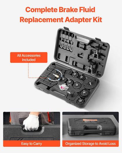 Brake Master Bleeder Kit, 12 Pcs, Professional Brake Bleeder Adapter Set with Complete Kit & Handle, Durable Brake Bleeder Adapter for Brake Fluid Filling Fit for Most New & Old Vehicles