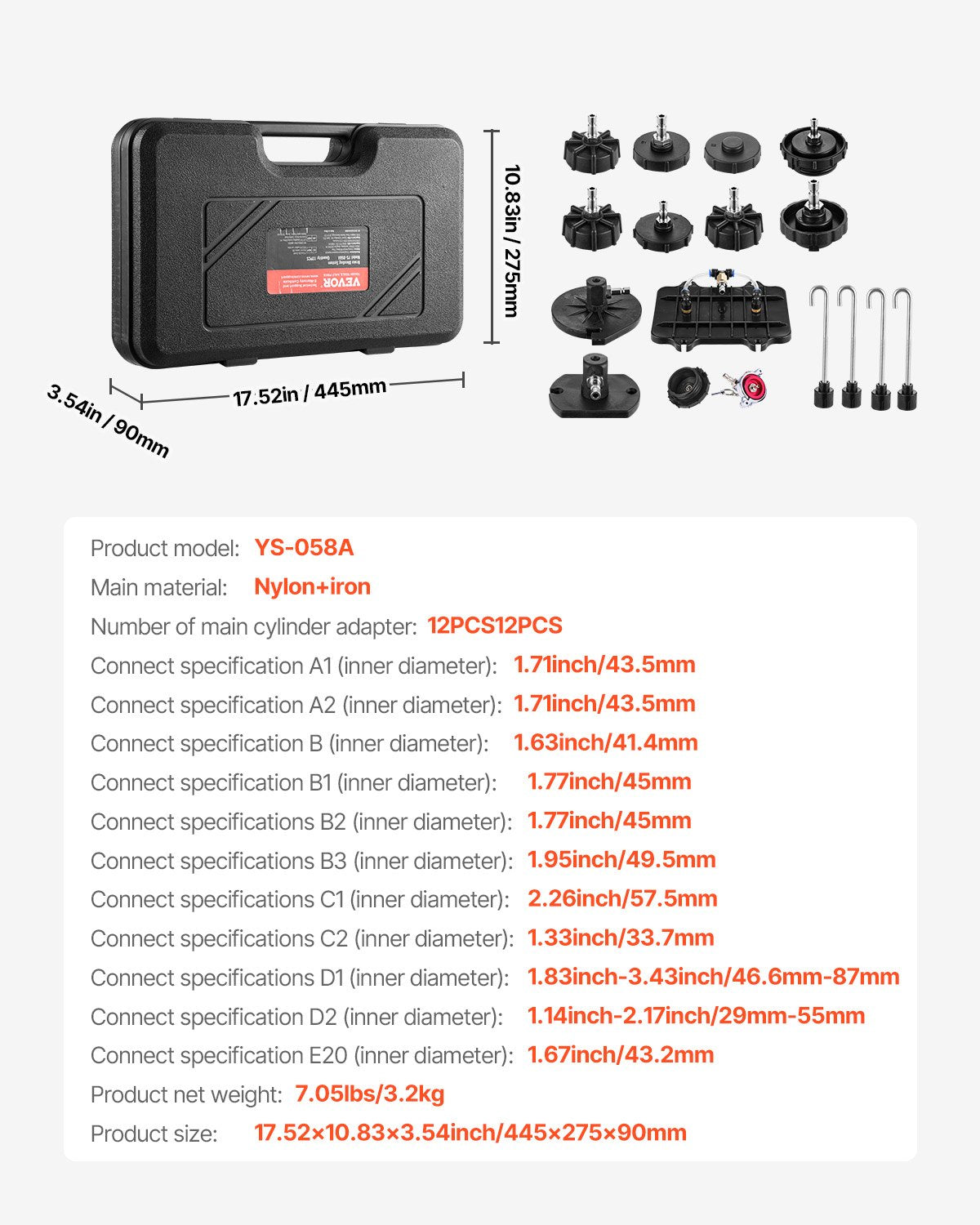 Brake Master Bleeder Kit, 12 Pcs, Professional Brake Bleeder Adapter Set with Complete Kit & Handle, Durable Brake Bleeder Adapter for Brake Fluid Filling Fit for Most New & Old Vehicles