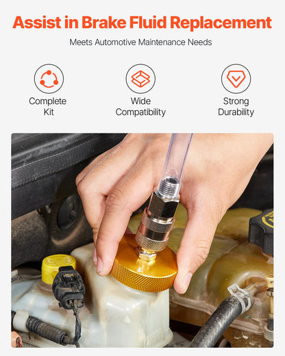 Brake Master Bleeder Kit, 17 Pcs, Professional Brake Bleeder Adapter Set with Complete Kit & Handle, Durable Brake Bleeder Adapter for Brake Fluid Filling Fit for Most New & Old Vehicles