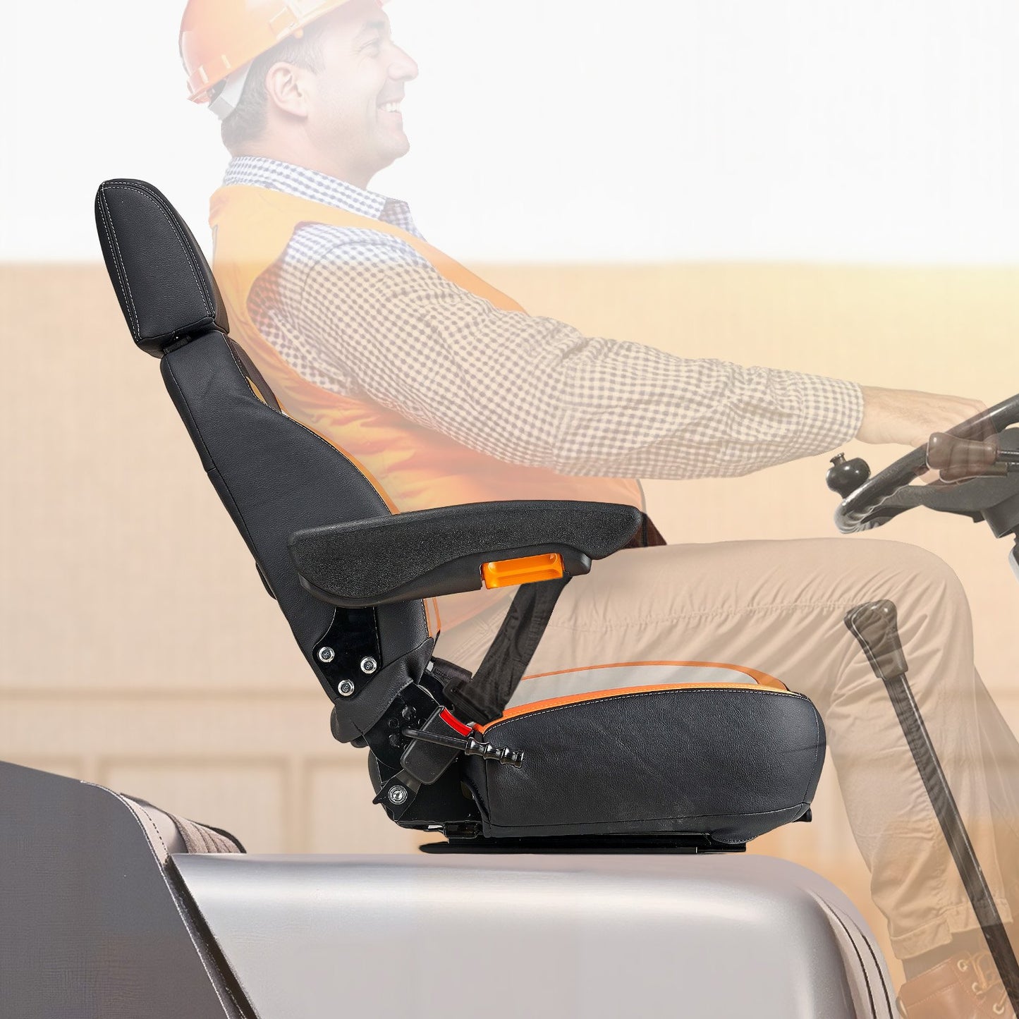 Universeller Gabelstaplersitz, Traktorsitz mit verstellbarer Rückenlehne, Armlehne, Kopfstütze und Sicherheitsgurt, sicherer Traktorsitz mit Mikroschalter, ergonomischer Rasenmähersitz für Kompaktlader und Bulldozer