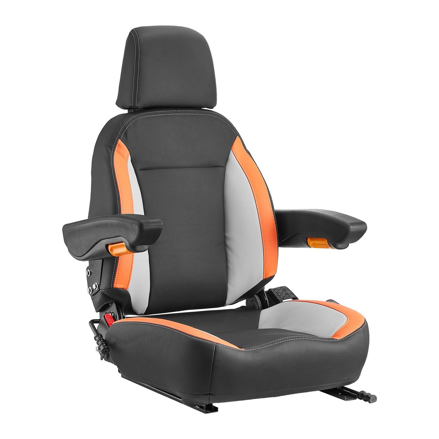 Universeller Gabelstaplersitz, Traktorsitz mit verstellbarer Rückenlehne, Armlehne, Kopfstütze und Sicherheitsgurt, sicherer Traktorsitz mit Mikroschalter, ergonomischer Rasenmähersitz für Kompaktlader und Bulldozer