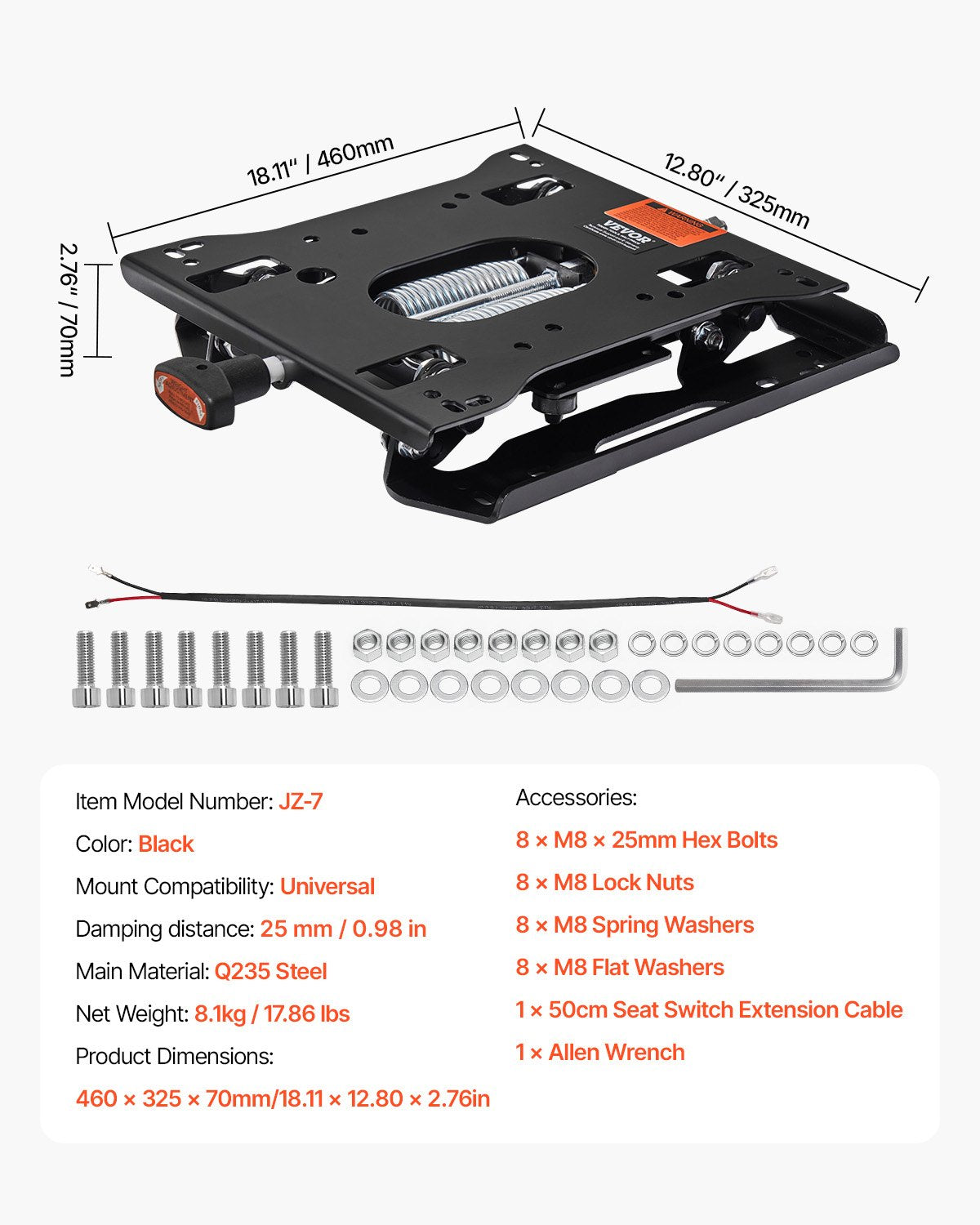 Seat Suspension Kit Without Seat Slider Track, Universal Air Ride Seat Suspension for Zero Turn Lawn Mower, Adjustable Tractor Seat Suspension ‎Kit Compatible with Forklift, Bulldozers Seat