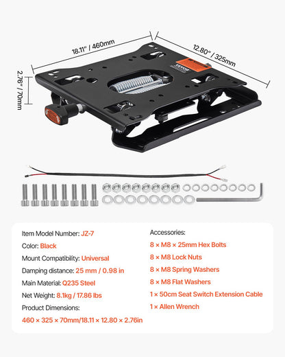 Seat Suspension Kit Without Seat Slider Track, Universal Air Ride Seat Suspension for Zero Turn Lawn Mower, Adjustable Tractor Seat Suspension ‎Kit Compatible with Forklift, Bulldozers Seat