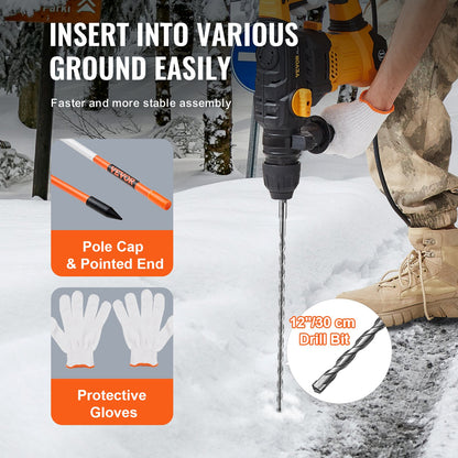 Driveway Markers, 100PCS 122 cm, 0.79 cm Diameter, Orange Fiberglass Poles Snow Stakes with Reflective Tape, 30.48 cm Steel Drill Bit & Protection Gloves for Parking Lots, Walkways Easy Visibility