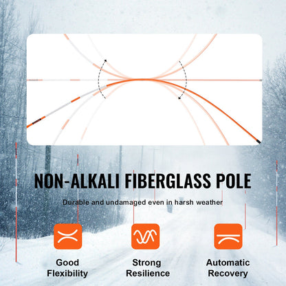 Driveway Markers, 100PCS 122 cm, 0.79 cm Diameter, Orange Fiberglass Poles Snow Stakes with Reflective Tape, 30.48 cm Steel Drill Bit & Protection Gloves for Parking Lots, Walkways Easy Visibility