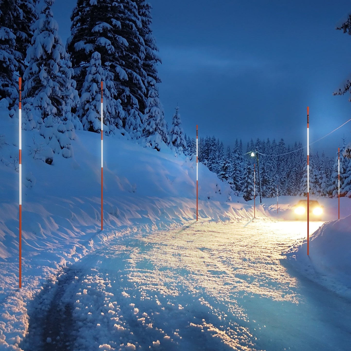 Driveway Markers, 100PCS 122 cm, 0.79 cm Diameter, Orange Fiberglass Poles Snow Stakes with Reflective Tape, 30.48 cm Steel Drill Bit & Protection Gloves for Parking Lots, Walkways Easy Visibility