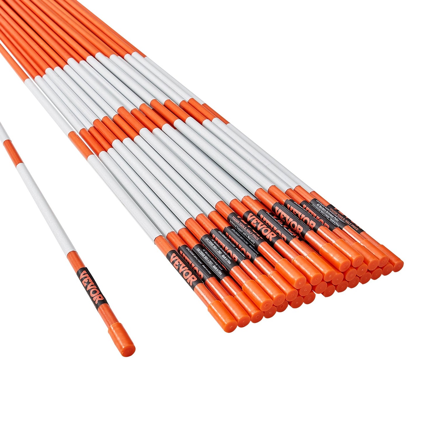 Driveway Markers, 100PCS 122 cm, 0.79 cm Diameter, Orange Fiberglass Poles Snow Stakes with Reflective Tape, 30.48 cm Steel Drill Bit & Protection Gloves for Parking Lots, Walkways Easy Visibility