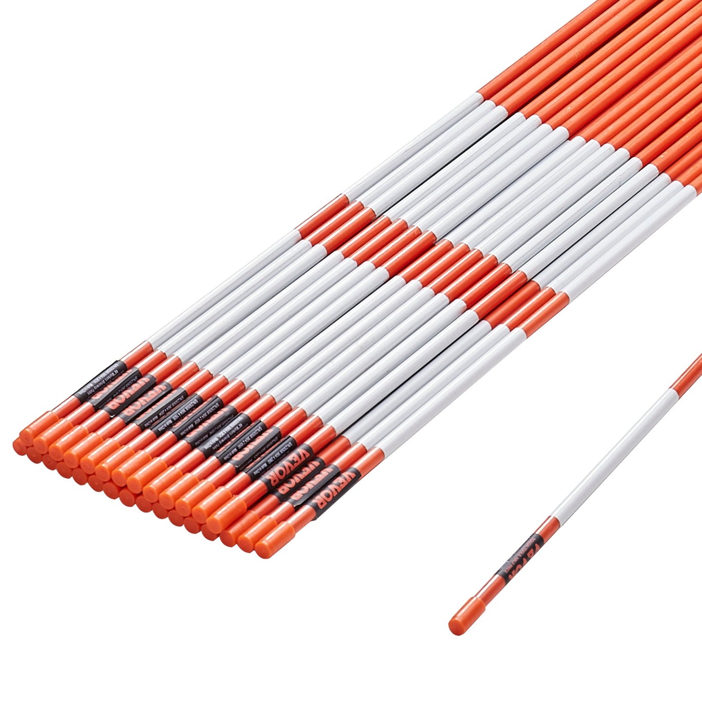 Driveway Markers, 100PCS 122 cm, 0.79 cm Diameter, Orange Fiberglass Poles Snow Stakes with Reflective Tape, 30.48 cm Steel Drill Bit & Protection Gloves for Parking Lots, Walkways Easy Visibility