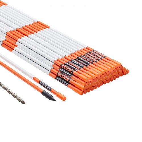 Driveway Markers, 50 PCS 122 cm, 0.79 cm Diameter, Orange Fiberglass Poles Snow Stakes with Reflective Tape, 30.48 cm Steel Drill Bit & Protection Gloves for Parking Lots, Walkways Easy Visibility