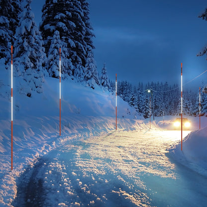 Einfahrtmarkierungen, 50 Stück, 122 cm lang, 0,79 cm Durchmesser, orangefarbene Fiberglasstangen mit reflektierendem Band, 30,48 cm Stahlbohrer und Schutzhandschuhe für Parkplätze und Gehwege, für bessere Sichtbarkeit