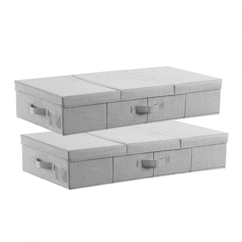 Under Bed Storage with Lids, 805 x 405 x 155 mm, 48L Large Underbed Clothes Storage Containers, Low Profile Gray Under Bed Drawer Shoe Organizer Bins Box for Blanket Shoe Bedroom, 2 Pack