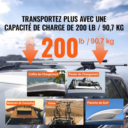 Universelle Dachgepäckträger-Querträger, 137,2 cm lange Aluminium-Dachgepäckträger-Querträger, passend für vorhandene erhöhte Seitenreling mit Lücke, 90,7 kg Tragfähigkeit, verstellbare Querträger mit Schlössern, für SUVs, Limousinen und Transporter