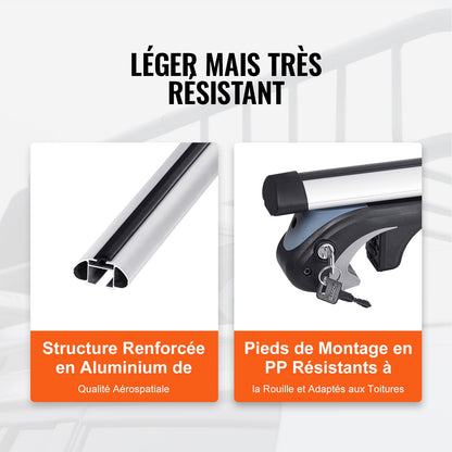 Universelle Dachgepäckträger-Querträger, 137,2 cm lange Aluminium-Dachgepäckträger-Querträger, passend für vorhandene erhöhte Seitenreling mit Lücke, 90,7 kg Tragfähigkeit, verstellbare Querträger mit Schlössern, für SUVs, Limousinen und Transporter
