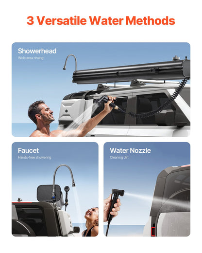 Roof Rack Water Tank, 7 Gal, Multi-Dispensing Outdoor Tank with 2 Splash-Guard Panels & T-slot, High-Capacity Aluminum Tank with Pressurization Port, Fit for Trunks, Roll Bars, Crossbars