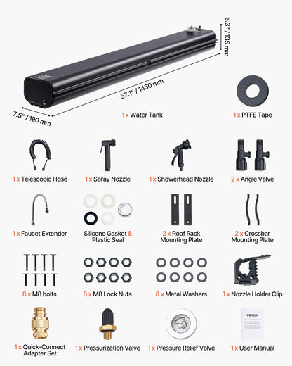 Roof Rack Water Tank, 7 Gal, Multi-Dispensing Outdoor Tank with 2 Splash-Guard Panels & T-slot, High-Capacity Aluminum Tank with Pressurization Port, Fit for Trunks, Roll Bars, Crossbars
