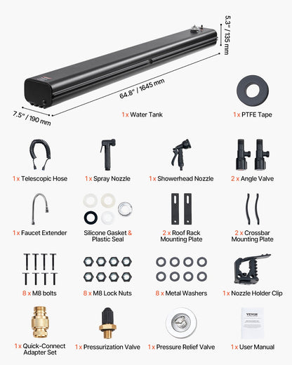 Roof Rack Water Tank, 8 Gal, Multi-Dispensing Outdoor Tank with 2 Splash-Guard Panels & T-slot, High-Capacity Aluminum Tank with Pressurization Port, Fit for Trunks, Roll Bars, Crossbars