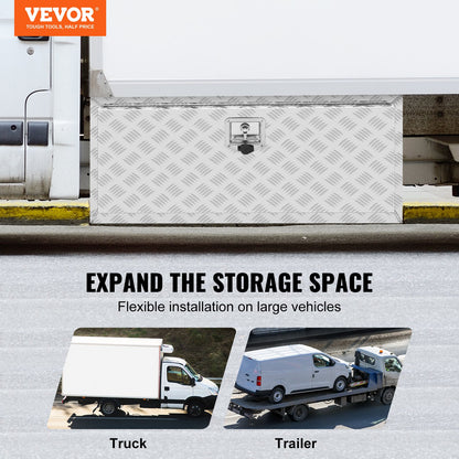 Underbody Truck Box, 36"×24"×24" Pickup Storage Box, Heavy Duty Aluminum Diamond Plate Tool Box with Lock and Keys, Waterproof Trailer Storage Box with T-Handle Latch for Truck, Van, Trailer