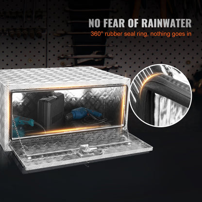 Underbody Truck Box, 36"×24"×24" Pickup Storage Box, Heavy Duty Aluminum Diamond Plate Tool Box with Lock and Keys, Waterproof Trailer Storage Box with T-Handle Latch for Truck, Van, Trailer