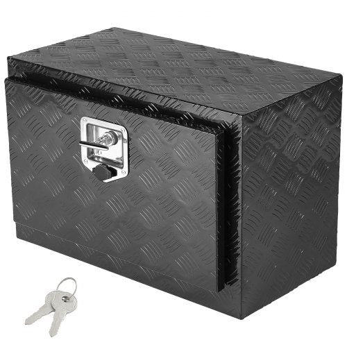 Underbody Truck Box, 24" x 14" x 16" Pickup Storage Box, Heavy Duty Aluminum Diamond Plate Tool Box with Lock and Keys, Waterproof Trailer Storage Box with T-Handle Latch for Truck, Van, Trailer