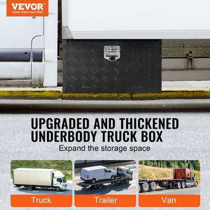 Underbody Truck Box, 36" x 14" x 16" Pickup Storage Box, Heavy Duty Aluminum Diamond Plate Tool Box with Lock and Keys, Waterproof Trailer Storage Box with T-Handle Latch for Truck, Van, Trailer