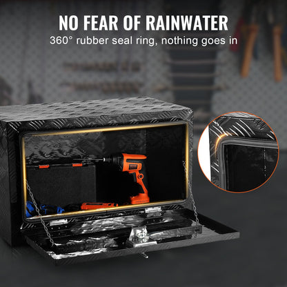 Underbody Truck Box, 36" x 14" x 16" Pickup Storage Box, Heavy Duty Aluminum Diamond Plate Tool Box with Lock and Keys, Waterproof Trailer Storage Box with T-Handle Latch for Truck, Van, Trailer