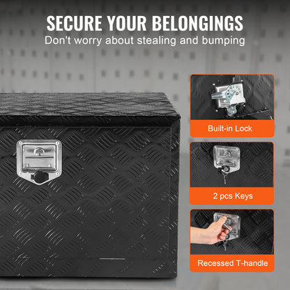 Underbody Truck Box, 36" x 14" x 16" Pickup Storage Box, Heavy Duty Aluminum Diamond Plate Tool Box with Lock and Keys, Waterproof Trailer Storage Box with T-Handle Latch for Truck, Van, Trailer