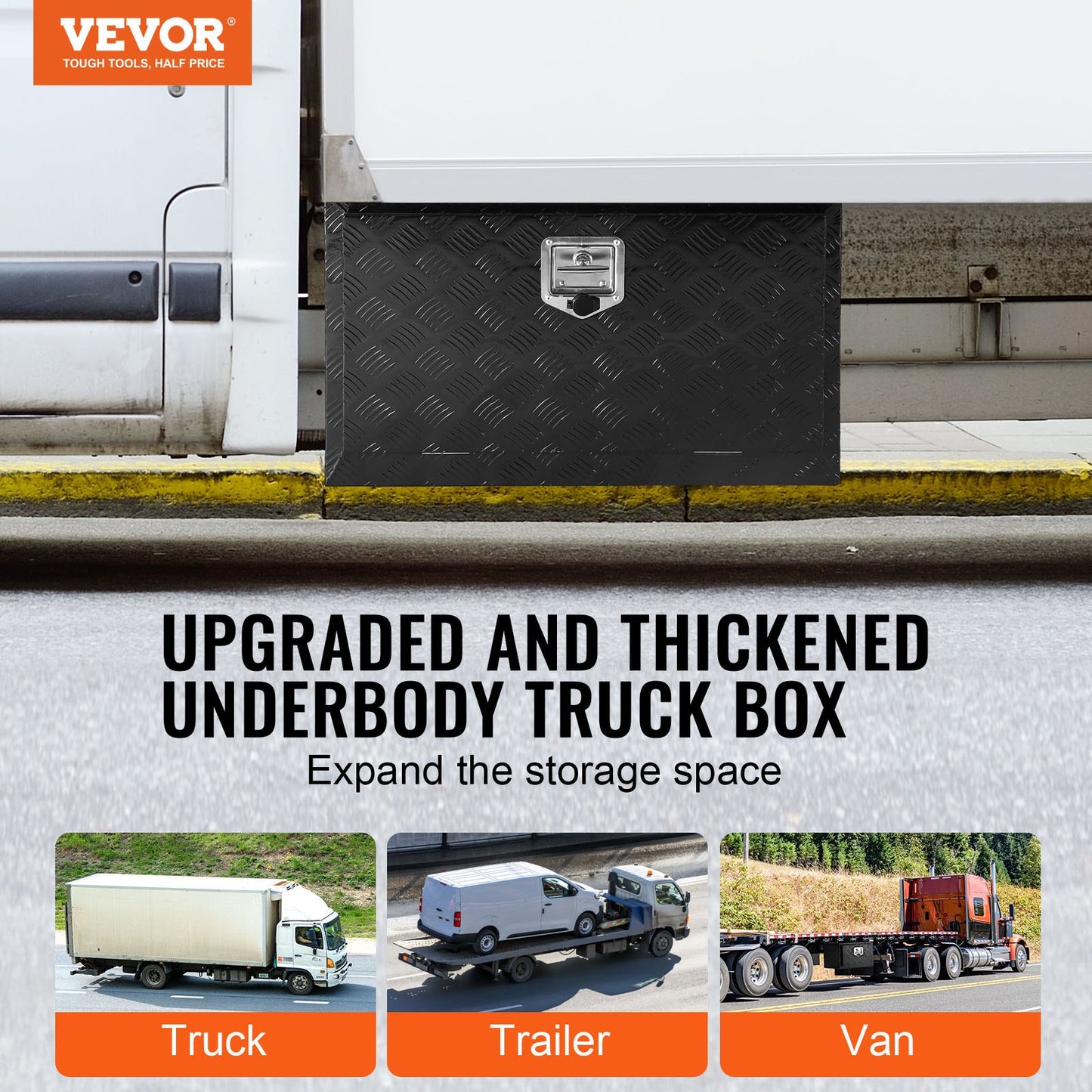 Underbody Truck Box, 36" x 17" x 18" Pickup Storage Box, Heavy Duty Aluminum Diamond Plate Tool Box with Lock and Keys, Waterproof Trailer Storage Box with T-Handle Latch for Truck, Van, Trailer