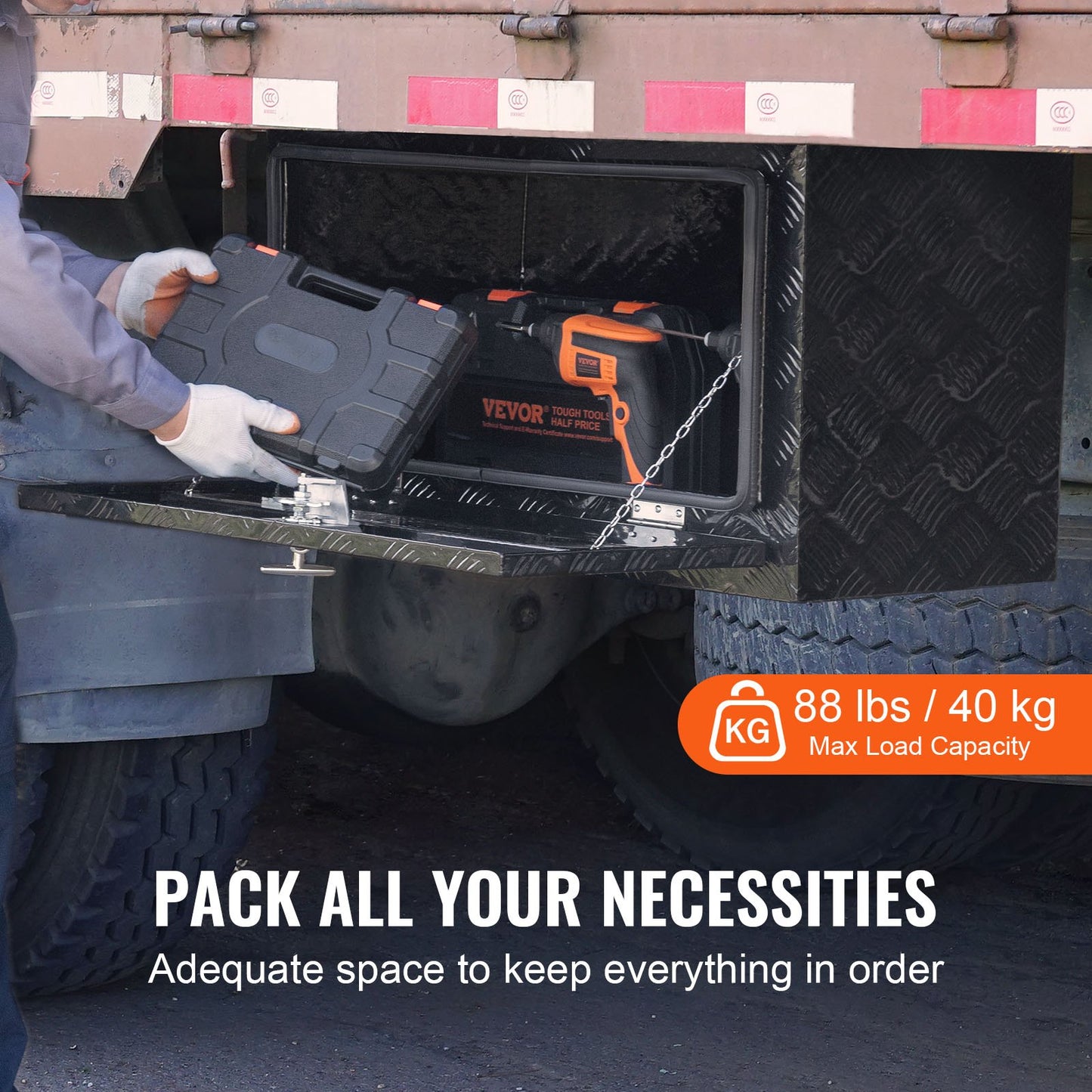Underbody Truck Box, 36" x 17" x 18" Pickup Storage Box, Heavy Duty Aluminum Diamond Plate Tool Box with Lock and Keys, Waterproof Trailer Storage Box with T-Handle Latch for Truck, Van, Trailer