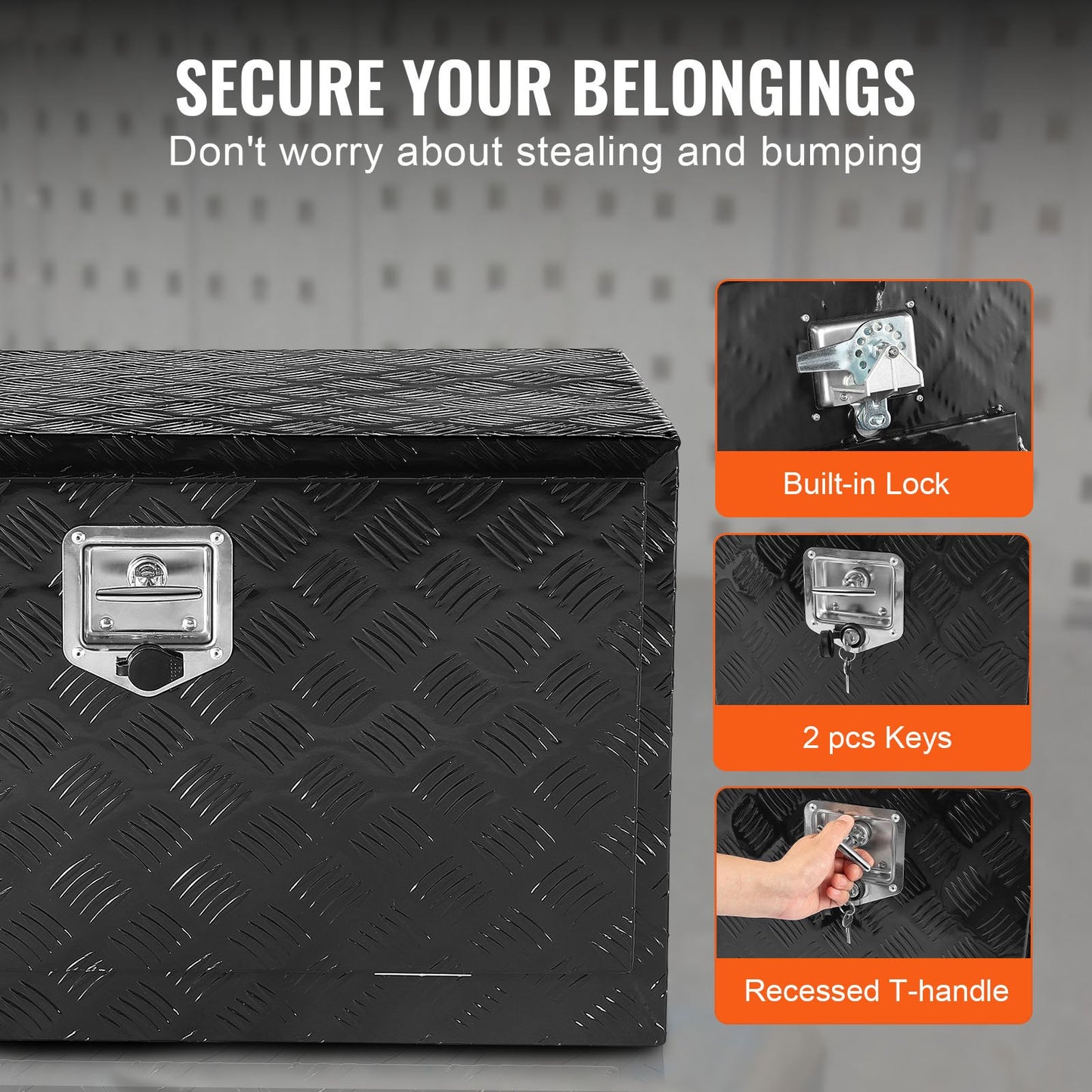 Underbody Truck Box, 36" x 17" x 18" Pickup Storage Box, Heavy Duty Aluminum Diamond Plate Tool Box with Lock and Keys, Waterproof Trailer Storage Box with T-Handle Latch for Truck, Van, Trailer