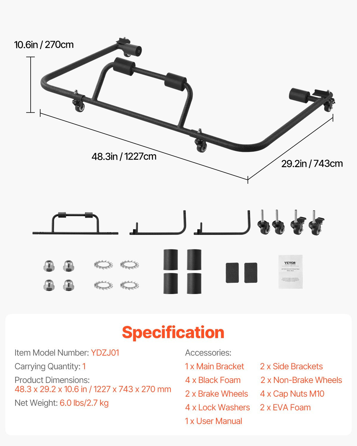 Hardtop Storage Cart, Moveable Sturdy Hard Top Cart, with 3-Adjustable Holes & Thickened Soft Padding, Hardtop Storage Rack with Powder Coating, Fit for Jeep Wrangler TJ, JK, JL
