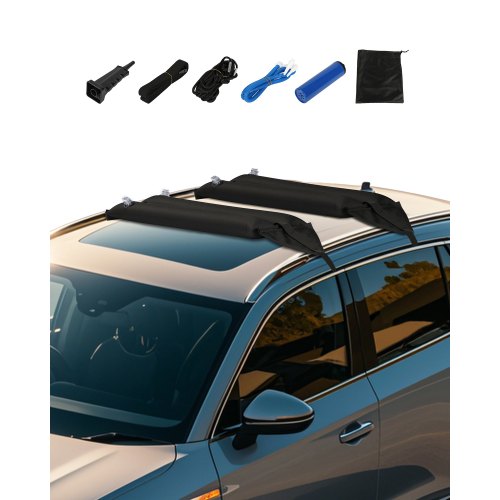 Inflatable Soft Roof Rack Bars, 37.6-Inch Universal Car Roof Rack Pads, 88LBS Loading Luggage Kayak Carrier with 2 Tie-Down Straps & Ropes, Hand Air Pump, Storage Bag for Canoes Surfboards SUPs
