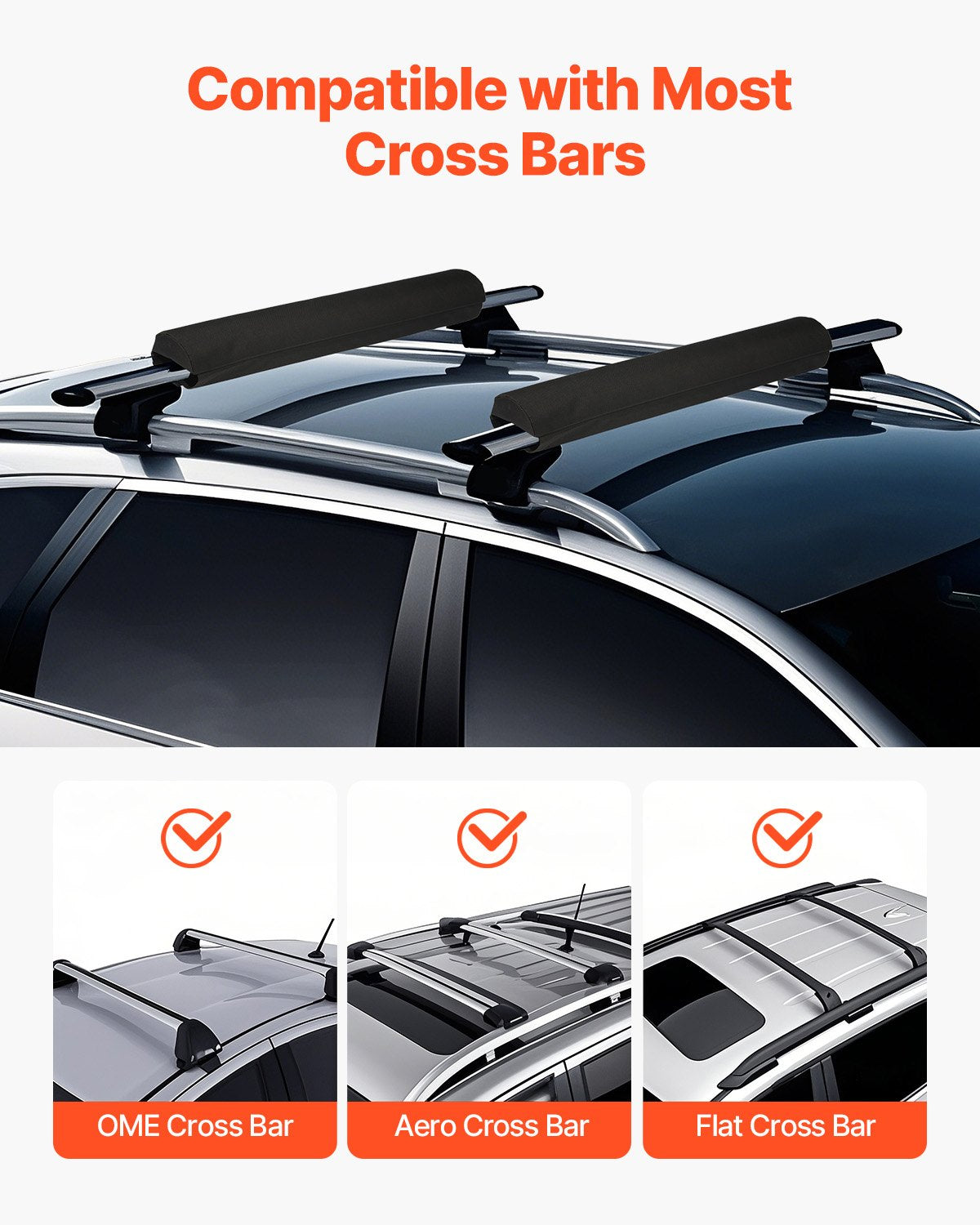 Soft Roof Rack Pads, 28" Universal Car Roof Rack Pads for Various Crossbars, 88LBS Load Capacity Luggage Kayak Carrier with 2 Tie Down Straps & Velcros for SUPs Canoes Snowboards Paddle Boards