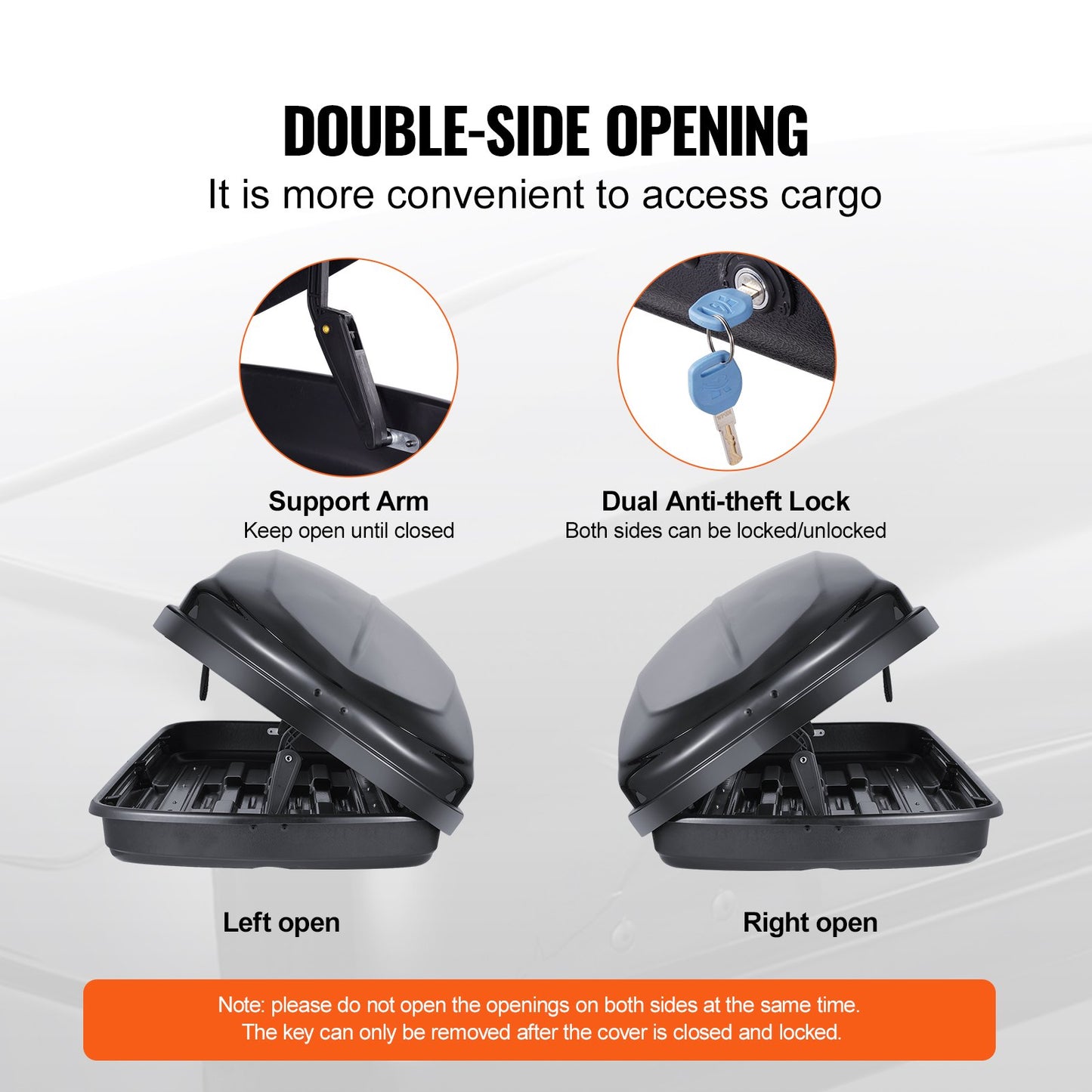 Rooftop Cargo Carrier, 8 Cubic Feet Roof Cargo Box, ABS Hard Shell Roof Box, with Dual-Sided Opening and 2 Reinforced Straps, Aerodynamic, Suitable for most Crossbar, for Car, Wagon, SUV, Black