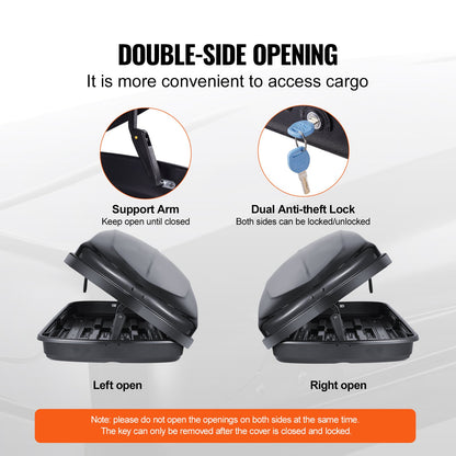 Rooftop Cargo Carrier, 8 Cubic Feet Roof Cargo Box, ABS Hard Shell Roof Box, with Dual-Sided Opening and 2 Reinforced Straps, Aerodynamic, Suitable for most Crossbar, for Car, Wagon, SUV, Black