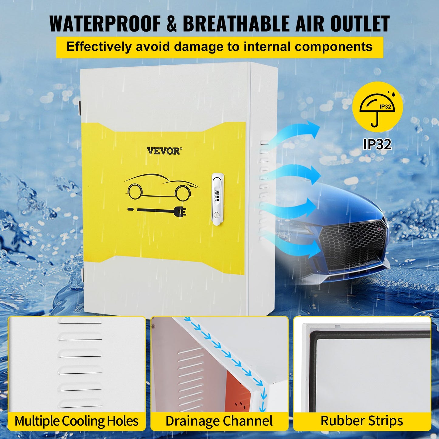 Tesla Charger Station Box, 70x50x25cm, Outdoor Cable Box Charging Box Cable Organizer, IP32 Waterproof Dustproof Cool Roll Steel Electrical Enclosure Box, for Tesla Wall Connector